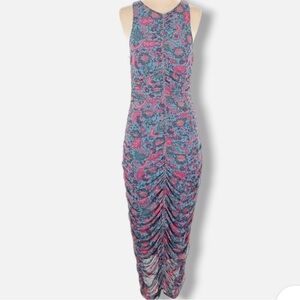 House of Harlow 1960 Ruched Pink and Blue Halter Maxi Dress